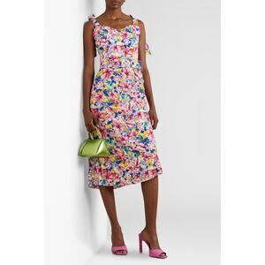 Rebecca Vallance Miami Squeeze Floral Silk Midi Dress pink yellow size US 6